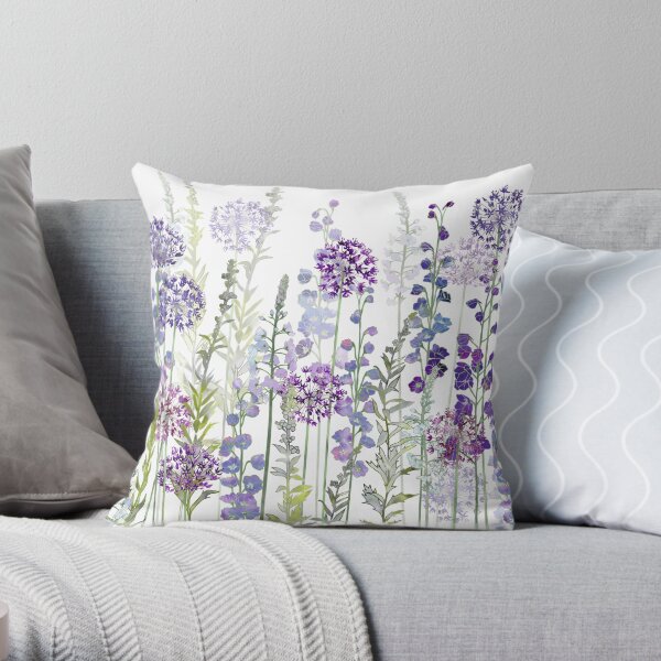 Purple Flower Meadow - Alliums, Delphiniums & Veronica Gentianoides Throw Pillow