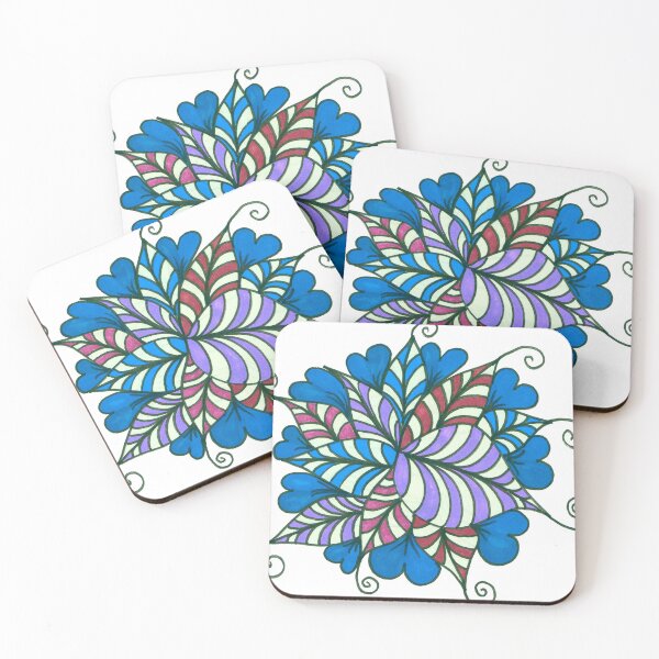 Item preview, Blue Hearts and Colorful Striped Leaves - Botanical Azure Heart Tattoo Style designed and sold by ckylin.