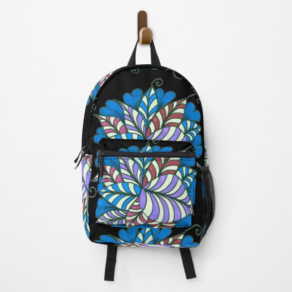 Item preview, Blue Hearts and Colorful Striped Leaves - Botanical Azure Heart Tattoo Style designed and sold by ckylin.