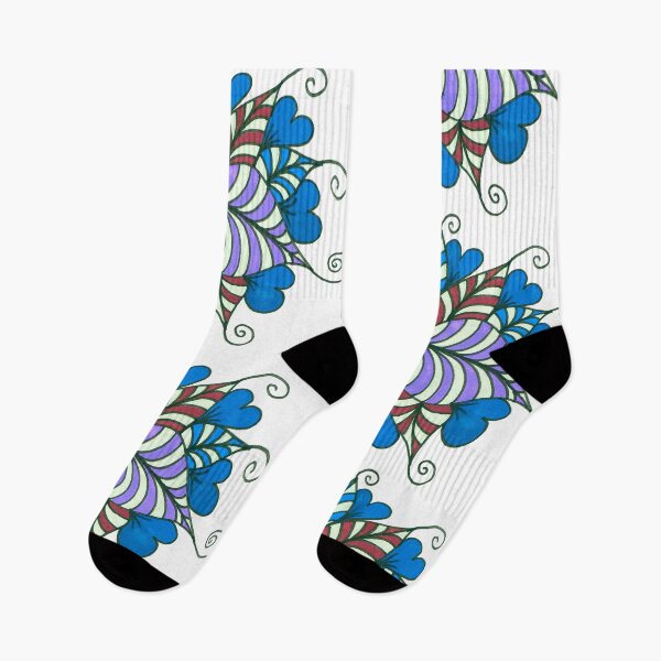 Item preview, Blue Hearts and Colorful Striped Leaves - Botanical Azure Heart Tattoo Style designed and sold by ckylin.