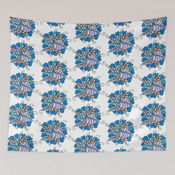Item preview, Blue Hearts and Colorful Striped Leaves - Botanical Azure Heart Tattoo Style designed and sold by ckylin.