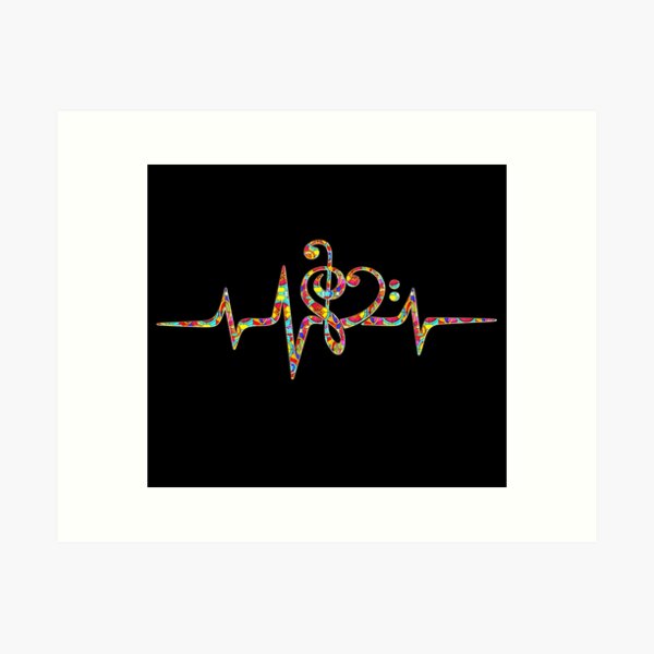 Heartbeat Music Clef, Bass Clef Heart Notes Wave Lámina artística