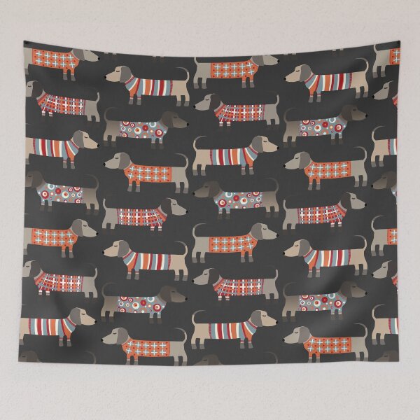 Item preview, Dachshund Sausage Dogs in Sweaters Dark designed and sold by squirrell.