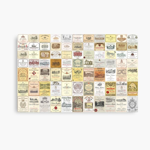 Famous French wine labels collage: vintages from Bordeaux/Rhone Canvas Print