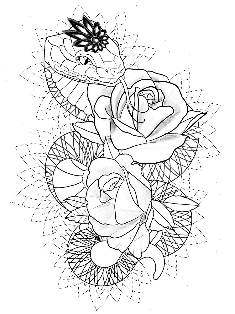 Geometric Mandala Snake Rose Tattoo | Greeting Card