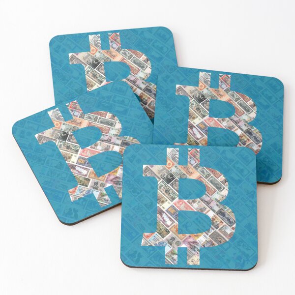 Item preview, Bitcoin logo art over discontinued banknotes in blue designed and sold by Rogervdb.