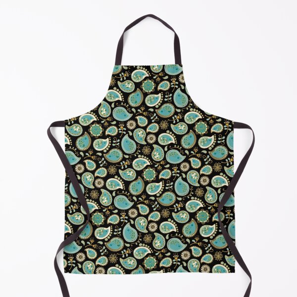 Hedgehog Paisley_Teal BgBlack Apron