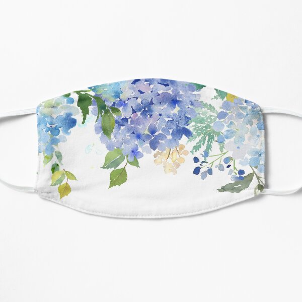 Blue Lilac Watercolor Hydrangea Flat Mask