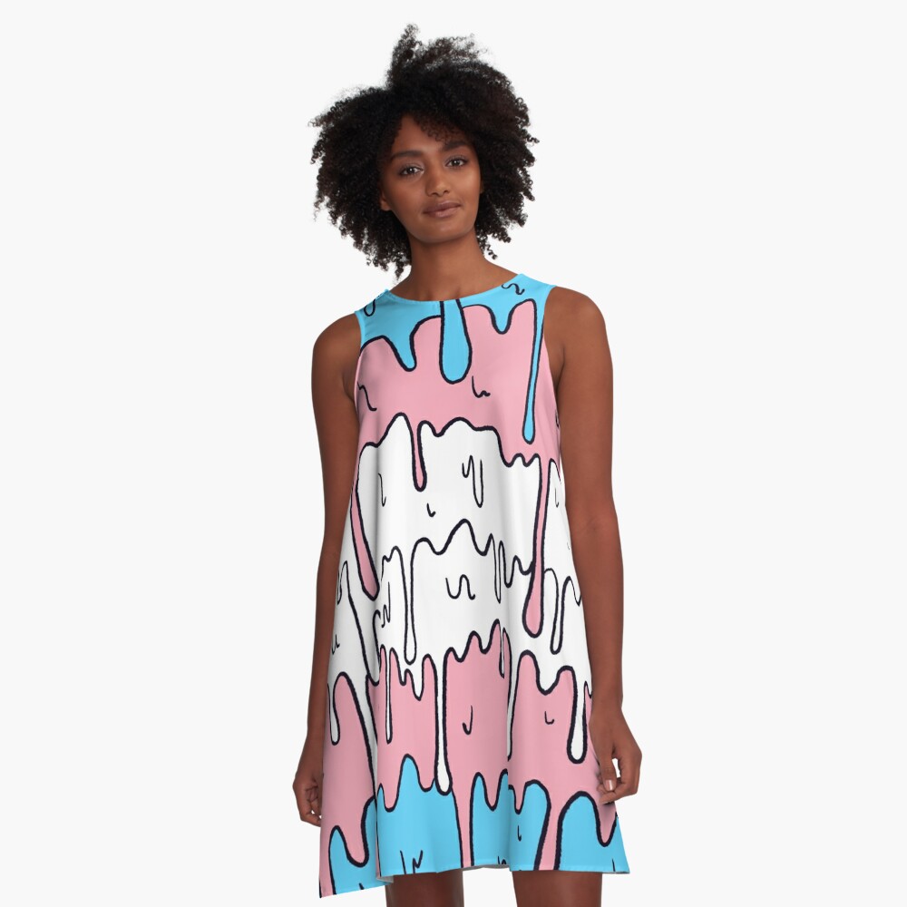 Pastel Kawaii Melting Trans Pride LGBTQ Design A-Line Dress