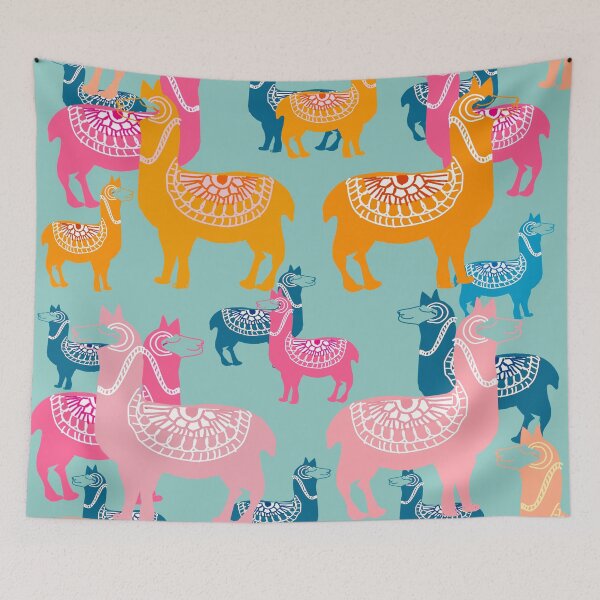 Item preview, Cute Alpaca patterns- pink, orange, pink, blue, teal designed and sold by Urvashi Patel.
