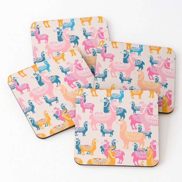 Item preview, Cute Alpaca patterns- pink, orange, pink and blue designed and sold by Urvashi Patel.
