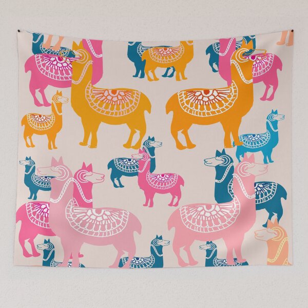 Item preview, Cute Alpaca patterns- pink, orange, pink and blue designed and sold by Urvashi Patel.