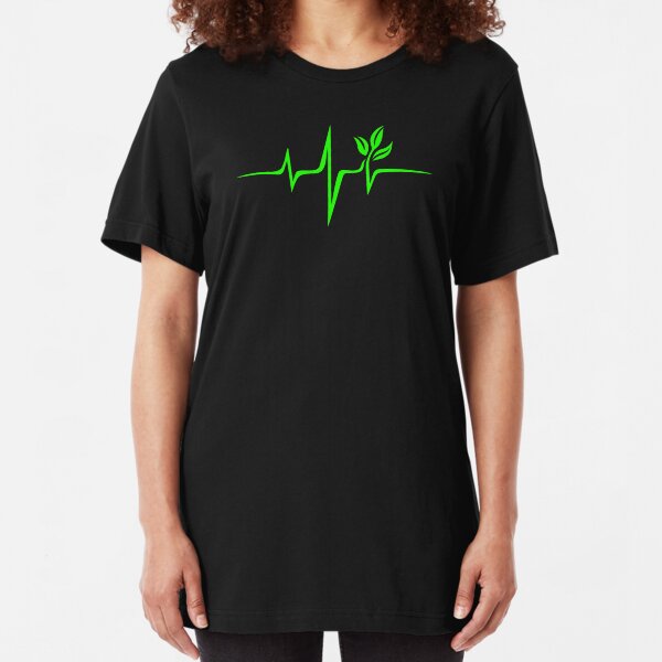 Heartbeat, Pulse Green, Vegan, Frequency, Wave, Earth, Planet Slim Fit T-Shirt