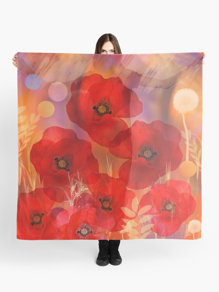 Thumbnail 1 of 3, Scarf, Hot summer poppies designed and sold by walstraasart.
