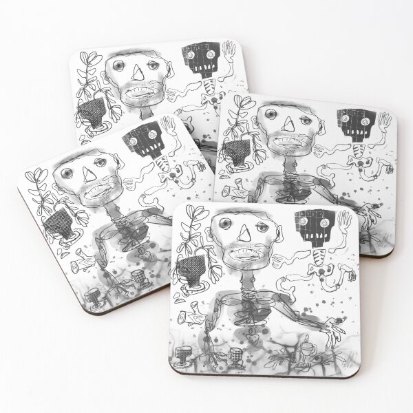 Unshaven Man with Skeleton Coasters (Set of 4)