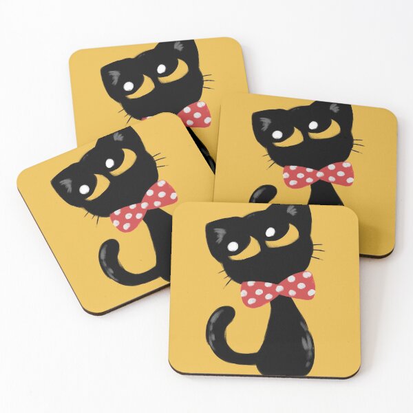 Item preview, Black Cat Wearing Red Bow Tie on Mustrad Color Background designed and sold by choyartworks.