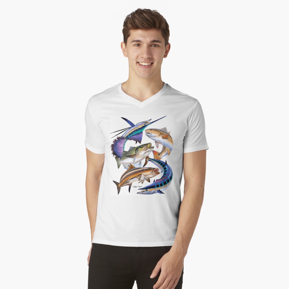 Vista previa del artículo con la obra «Camiseta de cuello en V», diseñado y vendido por Bluemarlin.