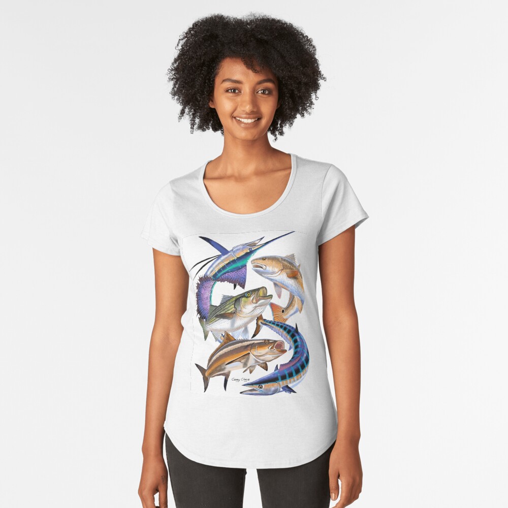 Vista previa del artículo con la obra «Camiseta premium de cuello ancho», diseñado y vendido por Bluemarlin.