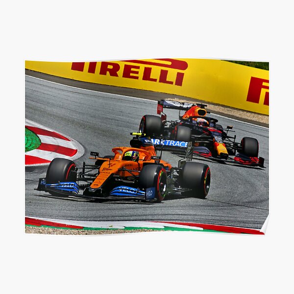 Lando Norris fighting with Max Verstappen during the 2020 Austrian Grand Prix Poster