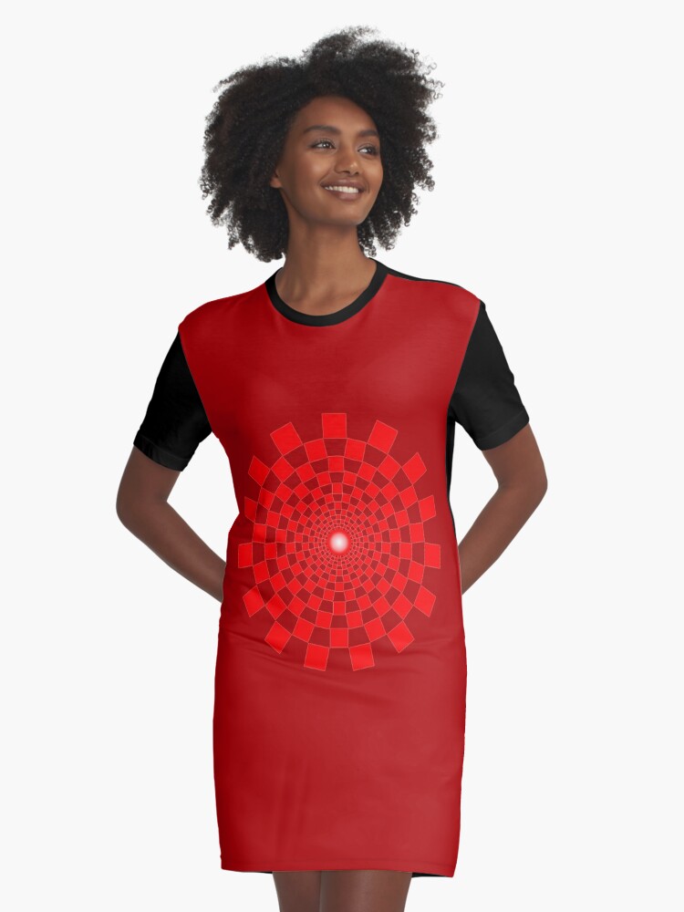 Op Art Optische Tauschung Spirale Rote Quadrate Im Kreis T Shirt Kleid Von Tomsredbubble Redbubble