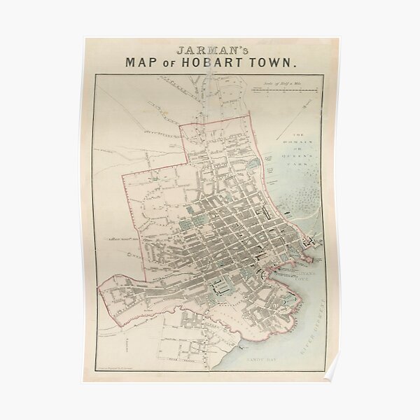 Vintage Hobart Tasmania Map (1858) Poster