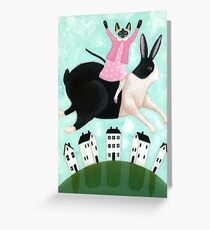 Siamese Cat and Hopping Rabbit Greeting Card