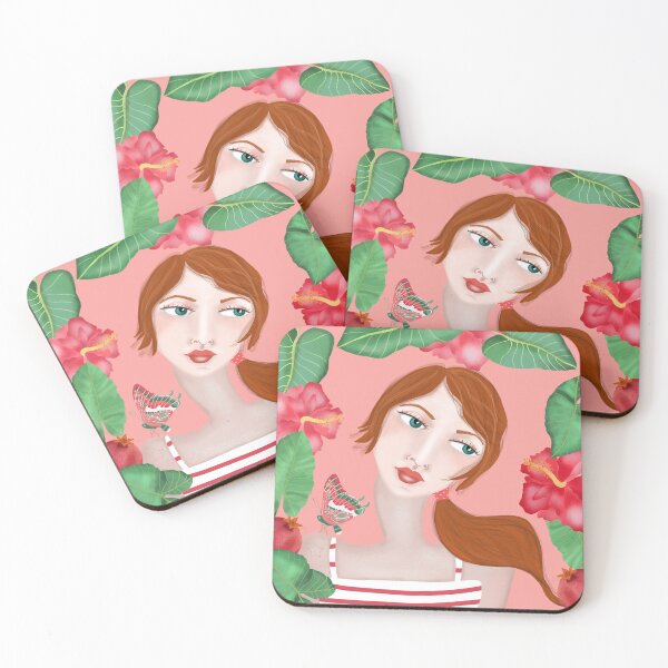 Item preview, Illustration of a girl in a hibiscos background  designed and sold by Saraiaguiar.