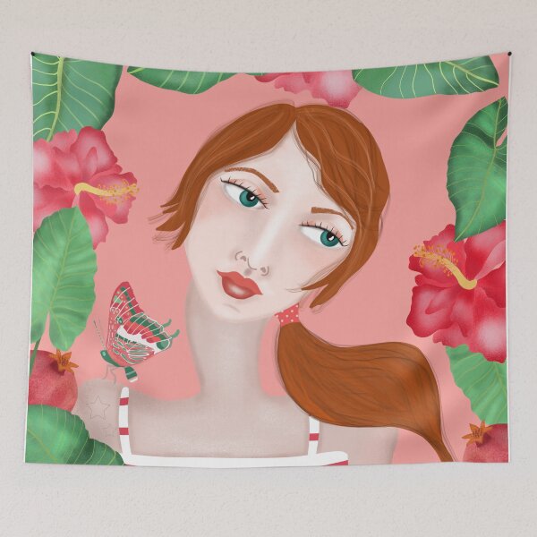 Item preview, con una mariposa y hojas tropicales. designed and sold by Saraiaguiar.