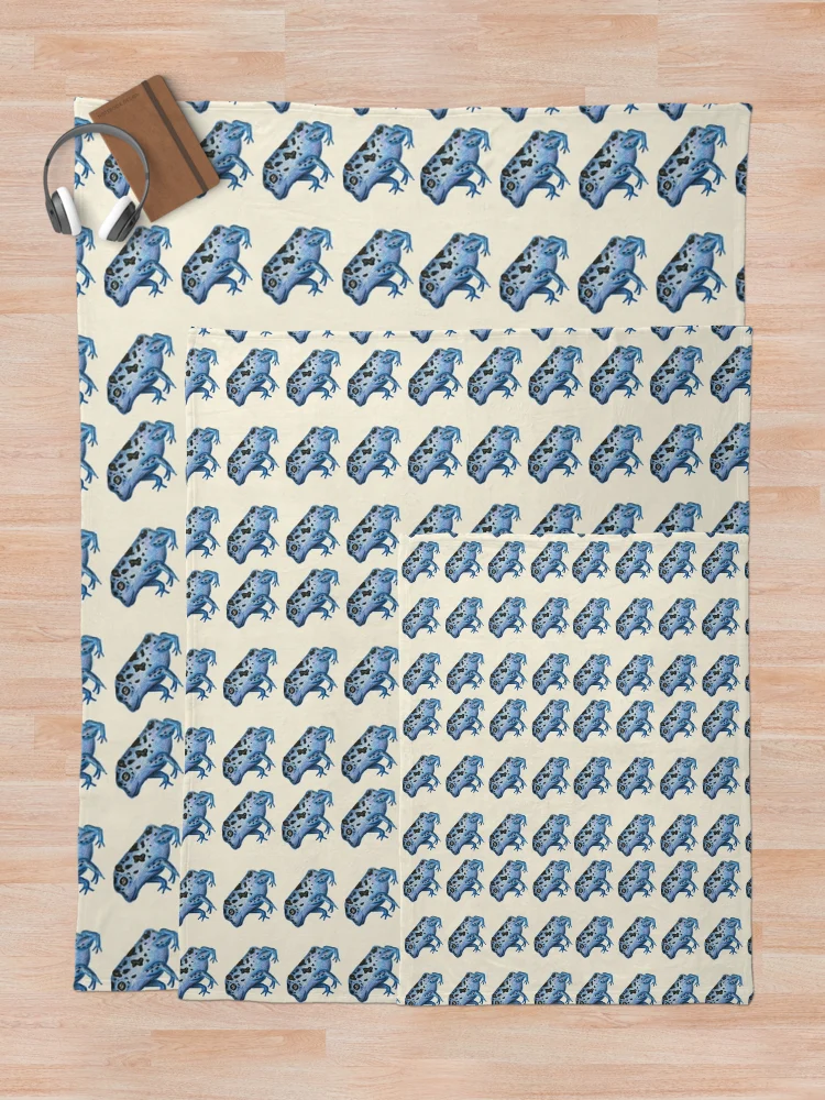 Thumbnail 5 of 6, Throw Blanket, Blue Frog Pattern designed and sold by CreativeDragon1.