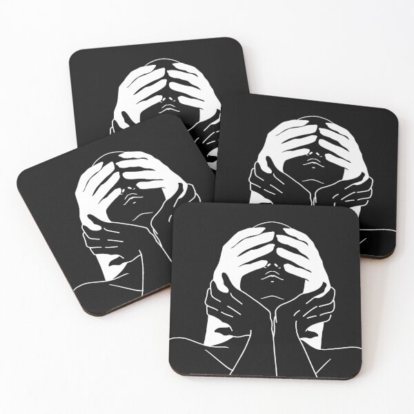 Item preview, The multiple hands that cover the eyes of the being/ white on black / white line designed and sold by Mariuki Flow.