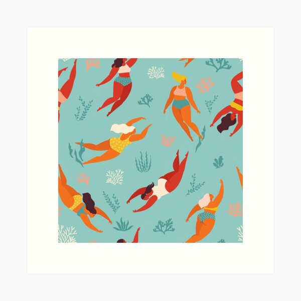Feminist pattern of women swimming together Art Print