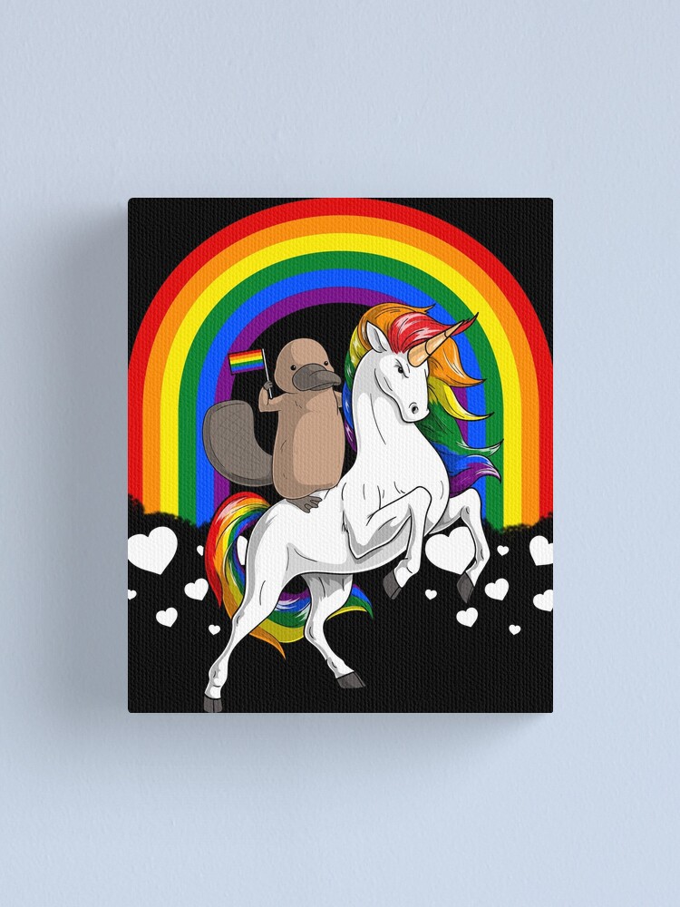 Lgbt Platypus Riding Unicorn Gay Pride Rainbow Canvas Print For Sale