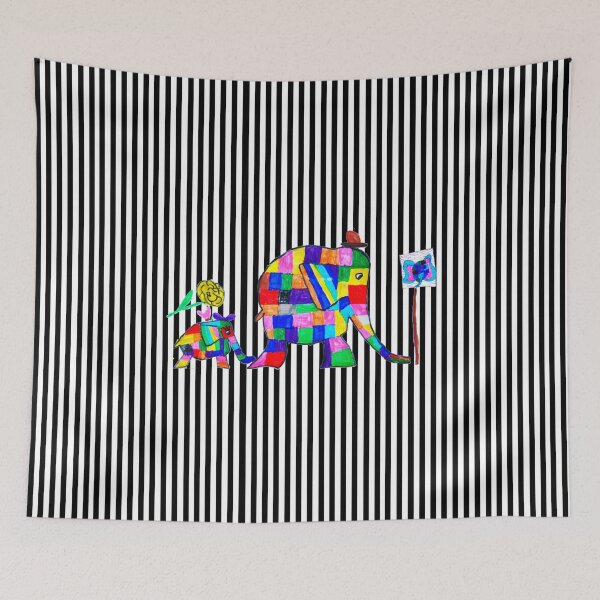 Item preview, Elephant family takes a walk| black and white stripes designed and sold by azimaplace.