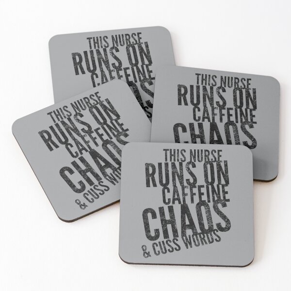 Item preview, This Nurse runs on caffeine chaos & cuss words black text design, would make a great gift for Registered Nurses and as a Nursing Week or Nurse Graduation Gift designed and sold by BlueLightStore.