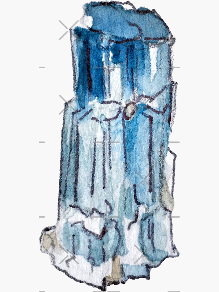Aquamarine Bright Blue Crystal in Watercolor - Ocean Crystal Painting by WitchofWhimsy