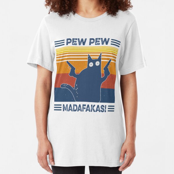 Pew Pew Madafakas! Vintage Black Cats With Guns Slim Fit T-Shirt