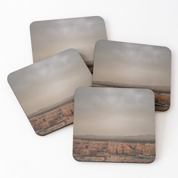 Item preview, pink marrakech moody sky landscape mountains in morocco drone shot during golden hours sunset designed and sold by Morocco Marrakech Photo Prints.