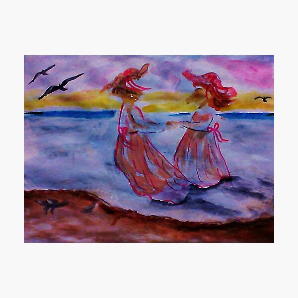 Item preview, Little girls in long dresses at the beach, watercolor designed and sold by Anna  Lewis, blind artist.