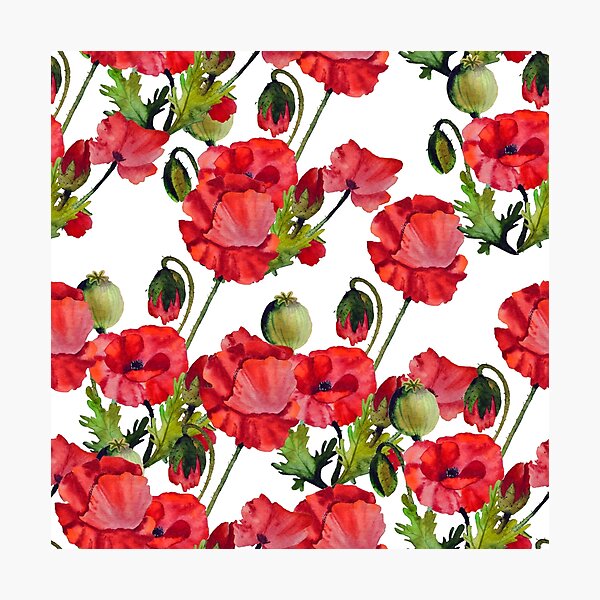 Item preview, Watercolor illustration of Poppies flowers Seamless Pattern designed and sold by Kateryna Pavliuk.