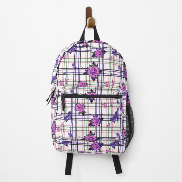 Item preview, Traditional Tattoo - Roses Skull Butterflies Plaid Pattern - Pink Purple designed and sold by WickedRefined - Nicole Demereckis.