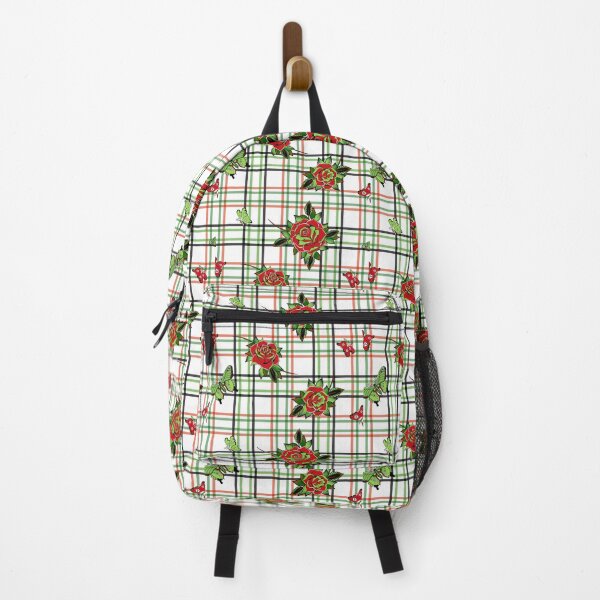 Item preview, Traditional Tattoo - Roses Skull Butterflies Plaid Pattern - Red Green designed and sold by WickedRefined - Nicole Demereckis.