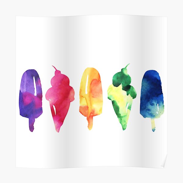 Watercolor Rainbow Popsicle Ice Cream Poster
