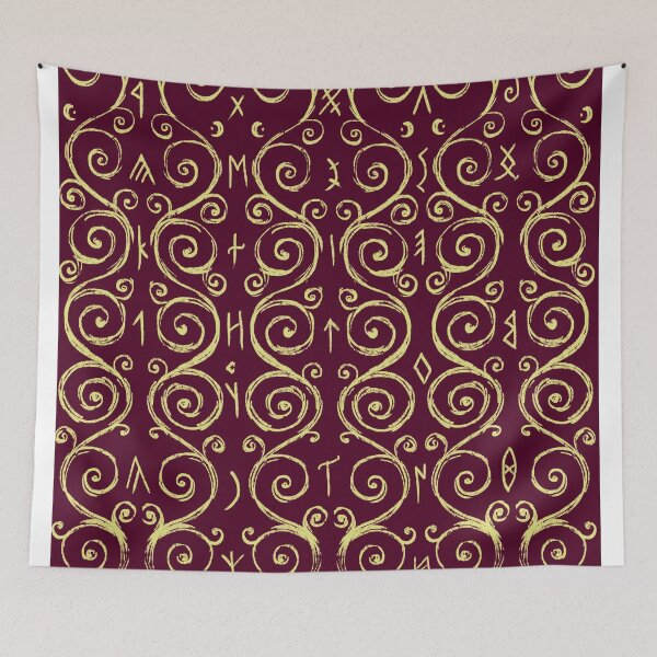 Item preview, Swirly Organic Folk Motif with Transylvanian Runes Wine Red designed and sold by antlerstone.