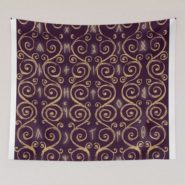 Item preview, Swirly Organic Folk Motif with Glowing Runes Dark Purple designed and sold by antlerstone.