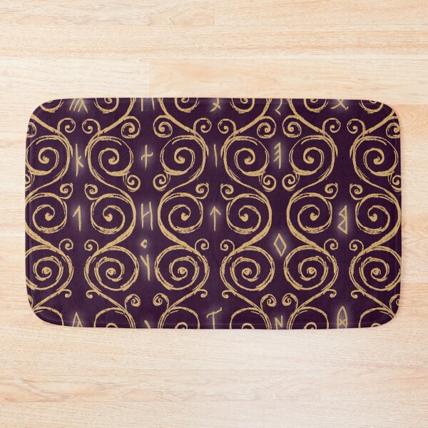 Item preview, Swirly Organic Folk Motif with Glowing Runes Dark Purple designed and sold by antlerstone.