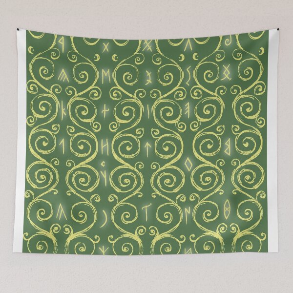 Item preview, Swirly Organic Folk Motif with Glowing Runes Leaf Green designed and sold by antlerstone.