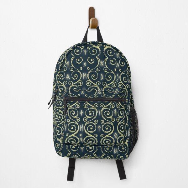 Item preview, Swirly Organic Folk Motif with Glowing Runes Midnight Blue designed and sold by antlerstone.