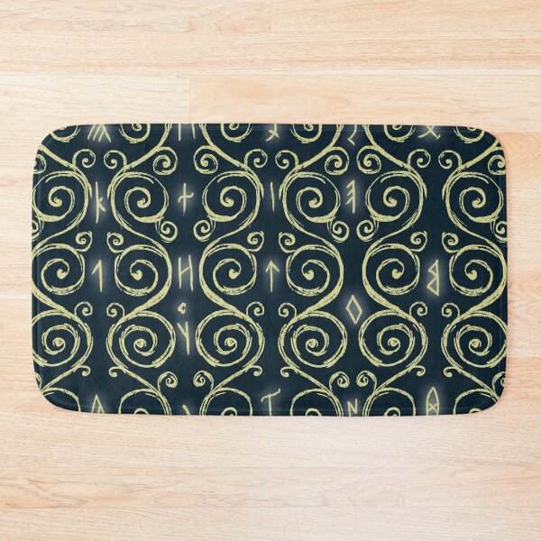 Item preview, Swirly Organic Folk Motif with Glowing Runes Midnight Blue designed and sold by antlerstone.