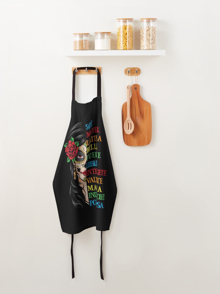 Alternate view of Soy Mujer Latina Chingona Red Rose in Hair Inspirational Quote Mujer Latina, Mexican women, Mexican pride Apron