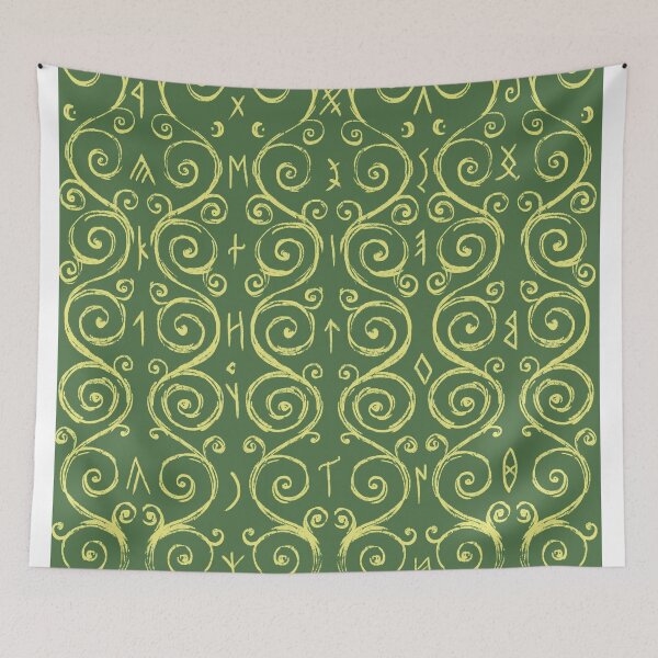 Item preview, Swirly Organic Folk Motif with Runes Leaf Green designed and sold by antlerstone.